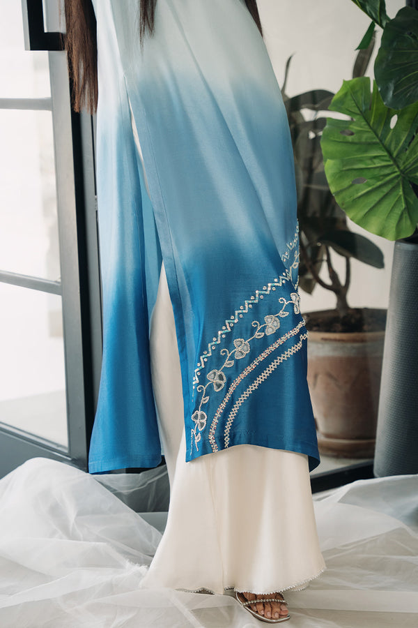 Rayna - Pure Raw Silk Pants (Blue Hemline)